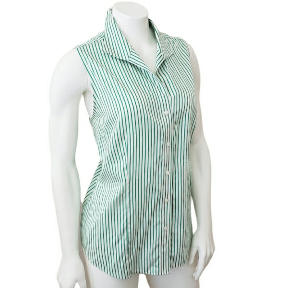 Silk Green & White Stripe Sleeveless Cotton Top
